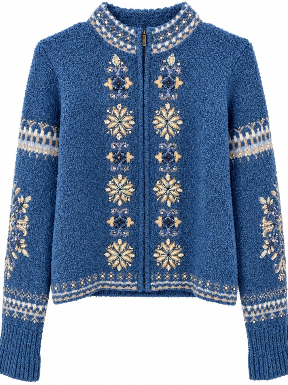 Icelandic Design Blue Embroidered Nordic Zip Holidays Sweater – Size Small - Picture 3 of 8